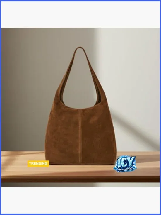 Italian Genuine Suede Hobo Bag with Zipper and Shoulder Strap - Picture 6 of 7